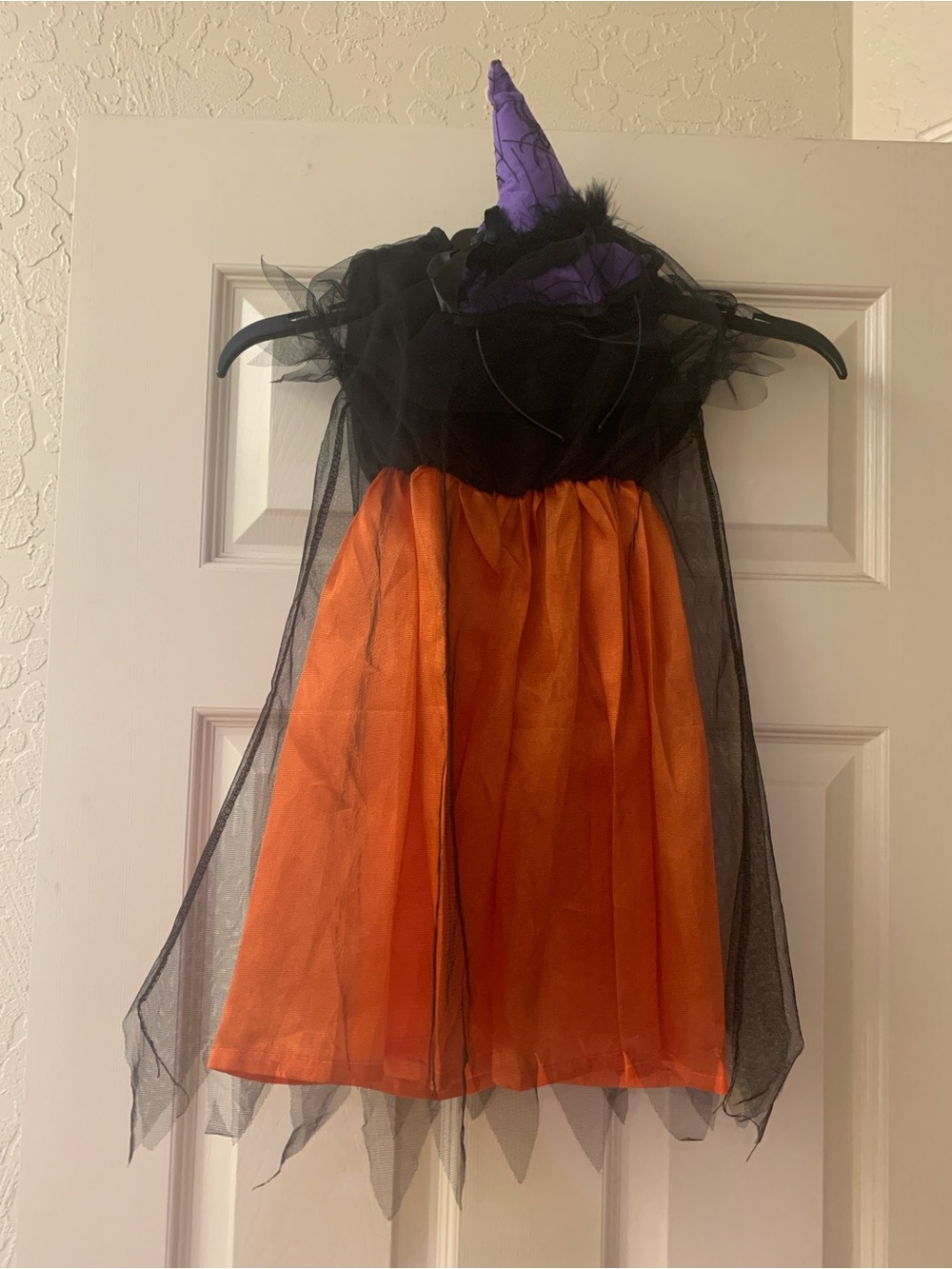 Orange and Black Toddler Witch Costume with Witches Hat